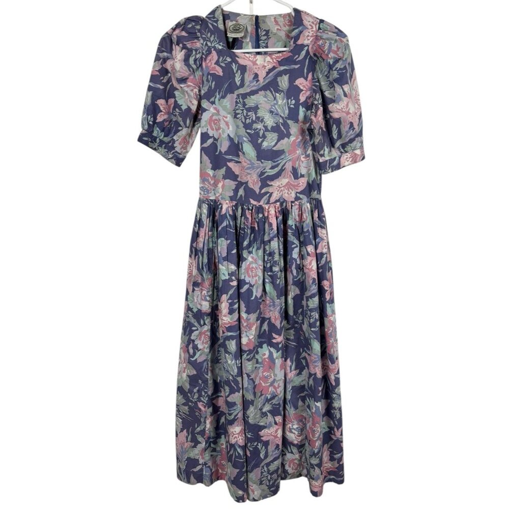 Vtg Laura Ashley Dress US 8  Floral Pastel Cottagecore Puff Sleeve 80s Cotton